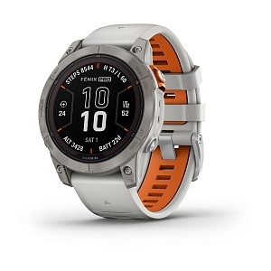 Умные часы FENIX 7 PRO Sapphire Solar титановый серый с серо-оранжевым ремешком