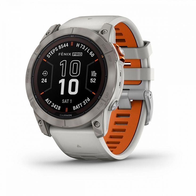 Умные часы FENIX 7X PRO Sapphire Solar Edition Титановый корпус с дымчато-серым оранжевым ремешком