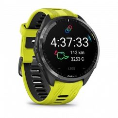 Умные часы FORERUNNER 965 черные, темно-серый DLC титановый безель, с желто-черным ремешком