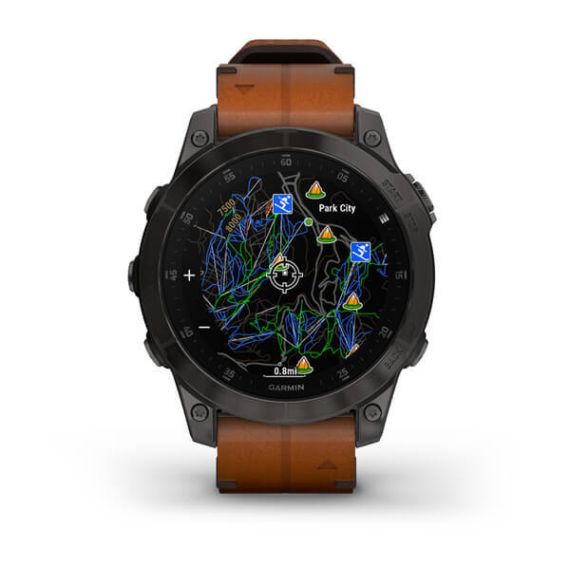 Garmin EPIX (Gen 2) Sapphire титановый черный с коричневым кожаным ремешком
