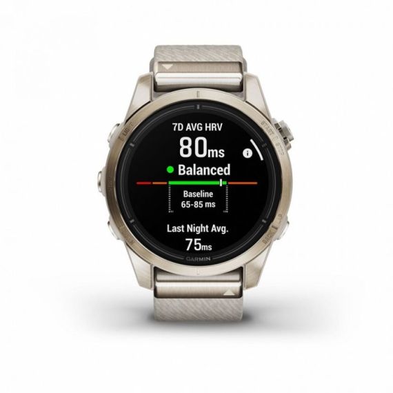 Умные часы Garmin EPIX PRO (Gen 2) Sapphire Edition 42 мм, золотистый корпус с нейлоновым ремешком сливочного цвета