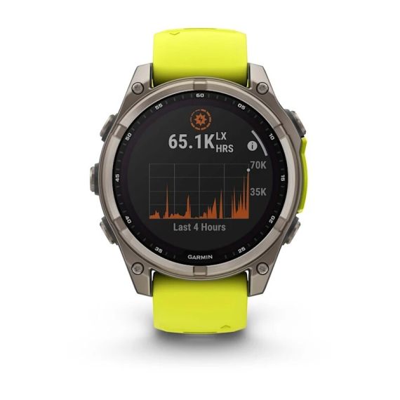Умные часы Garmin Fenix 8, 47 мм, Solar, Sapphire titanium with an amp yellow/graphite silicone band