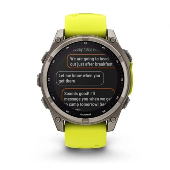 Умные часы Garmin Fenix 8, 47 мм, Solar, Sapphire titanium with an amp yellow/graphite silicone band