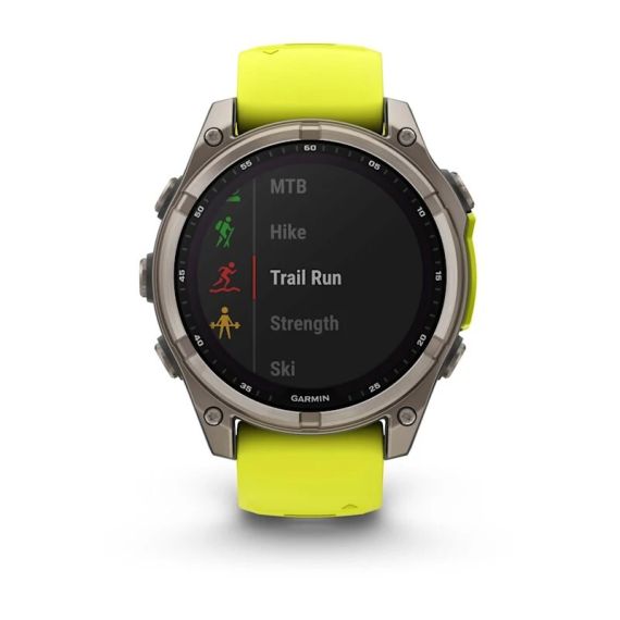 Умные часы Garmin Fenix 8, 47 мм, Solar, Sapphire titanium with an amp yellow/graphite silicone band