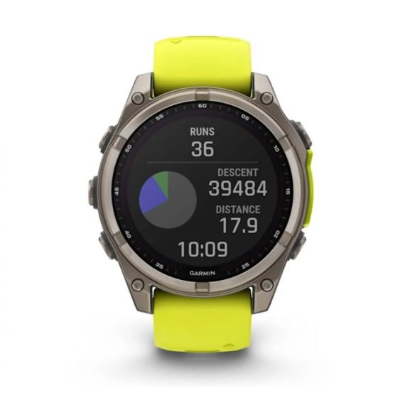 Умные часы Garmin Fenix 8, 47 мм, Solar, Sapphire titanium with an amp yellow/graphite silicone band