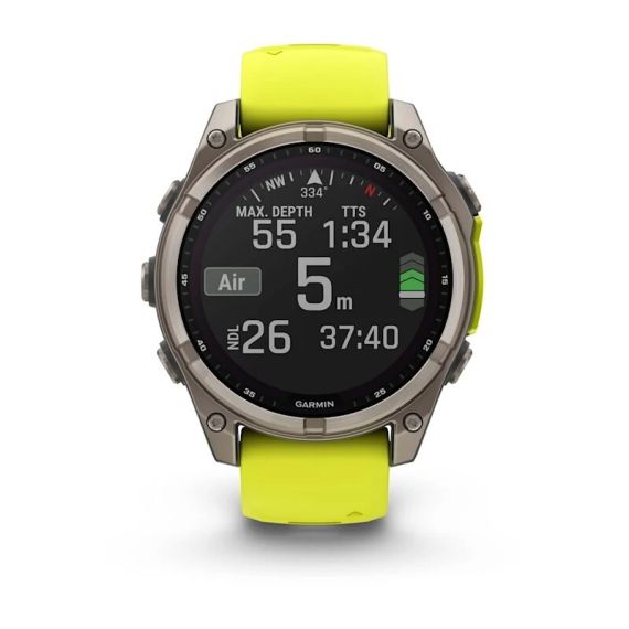 Умные часы Garmin Fenix 8, 47 мм, Solar, Sapphire titanium with an amp yellow/graphite silicone band
