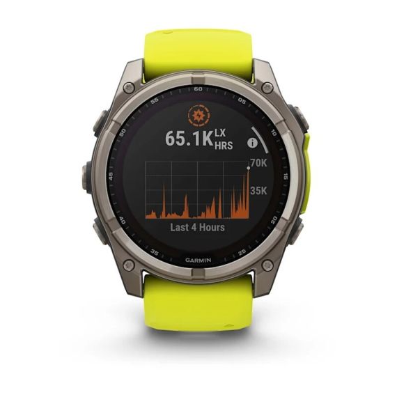 Умные часы Garmin Fenix 8, 51 мм, Solar, Sapphire Titanium with AMP yellow/graphite silicone band