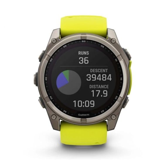 Умные часы Garmin Fenix 8, 51 мм, Solar, Sapphire Titanium with AMP yellow/graphite silicone band