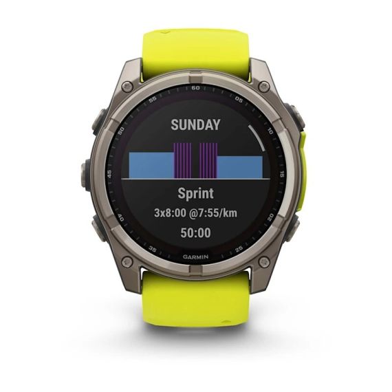 Умные часы Garmin Fenix 8, 51 мм, Solar, Sapphire Titanium with AMP yellow/graphite silicone band