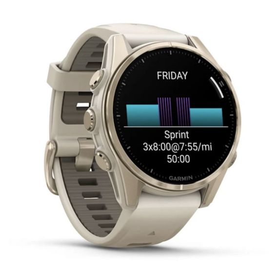 Умные часы Garmin Fenix 8, 43 мм, AMOLED, Sapphire Soft Gold with fog Gray/Dark sandstone silicone band, изображение 2