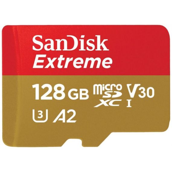 Карта памяти SanDisk Extreme microSDXC 128GB + SD Adapter 160МB/s, Class 10 UHS-I U3 (SDSQXA1-128G-GN6MA)