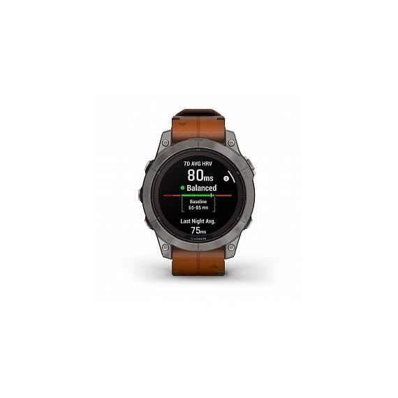 Умные часы FENIX 7 PRO Sapphire Solar титановый серый с коричневым кожаным ремешком
