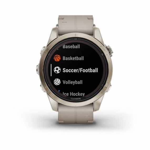 Умные часы FENIX 7S PRO Sapphire Solar золотистый корпус с кожаным ремешком цвета известняка