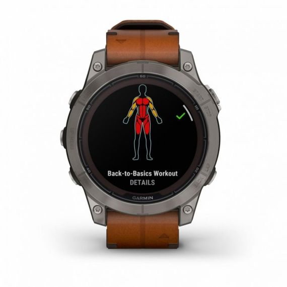 Умные часы Garmin FENIX 7 PRO Sapphire Solar титановый серый с коричневым кожаным ремешком