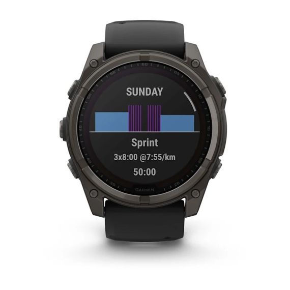 Умные часы Garmin Fenix 8, 51 мм, Solar, Sapphire Carbon Gray DLC Titanium with Black/Pebble Gray Silicone