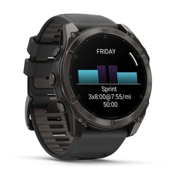Умные часы Garmin Fenix 8, 51 мм, AMOLED, Sapphire Carbon Gray DLC Titanium with Black/Pebble Gray Silicone band