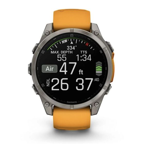 Умные часы Garmin Fenix 8, 47 мм, AMOLED, Sapphire Titanium with spark orange/graphite silicone band