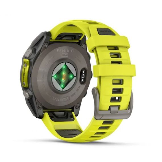 Умные часы Garmin Fenix 8, 47 мм, Solar, Sapphire titanium with an amp yellow/graphite silicone band