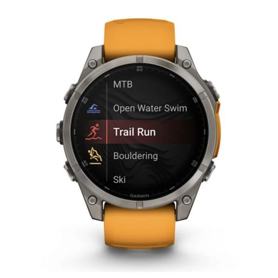 Умные часы Garmin Fenix 8, 51 мм, AMOLED, Sapphire Titanium with spark orange/graphite silicone band