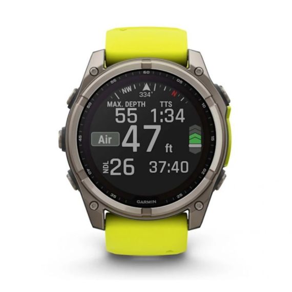 Умные часы Garmin Fenix 8, 51 мм, Solar, Sapphire Titanium with AMP yellow/graphite silicone band
