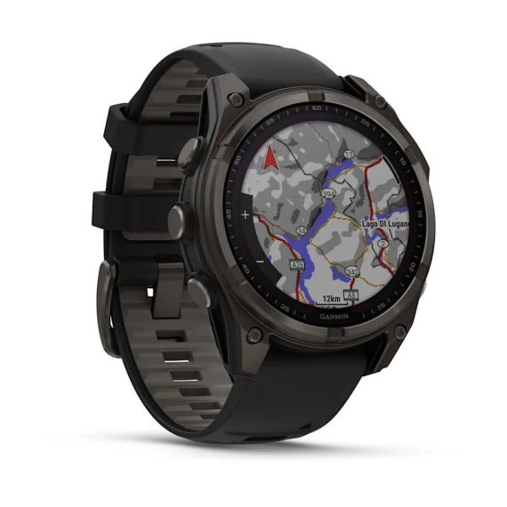 Умные часы Garmin Fenix 8, 47 мм, Solar, Sapphire carbon gray DLC titanium with black/pebble gray silicone