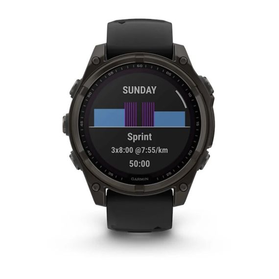 Умные часы Garmin Fenix 8, 47 мм, Solar, Sapphire carbon gray DLC titanium with black/pebble gray silicone