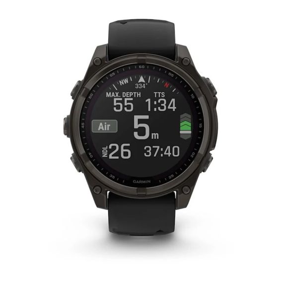Умные часы Garmin Fenix 8, 47 мм, Solar, Sapphire carbon gray DLC titanium with black/pebble gray silicone