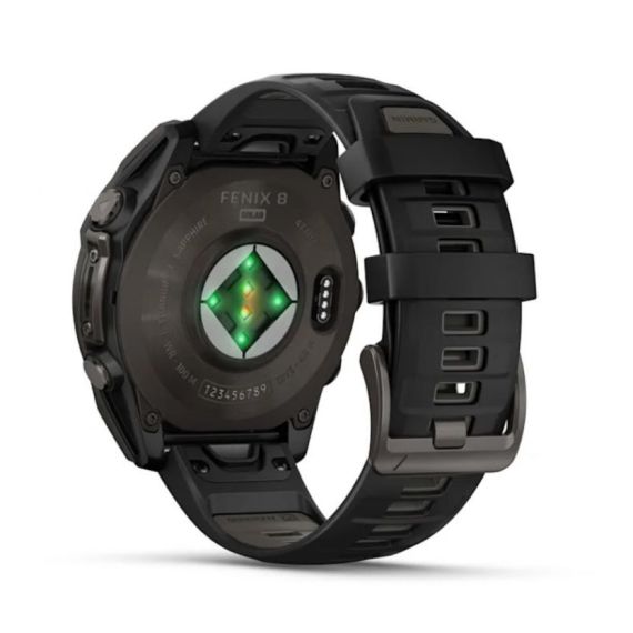 Умные часы Garmin Fenix 8, 47 мм, Solar, Sapphire carbon gray DLC titanium with black/pebble gray silicone