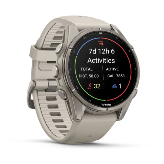 Умные часы Garmin Fenix 9, 43 мм, AMOLED, Sapphire Titanium with Fog Gray Silicone Band, изображение 8