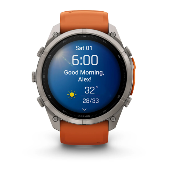 Умные часы Garmin Fenix 9 PRO, 47 мм, AMOLED, Sapphire Titanium with Autumn Orange/Spark Orange Silicone Band, изображение 5