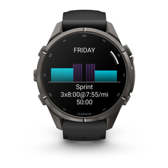 Умные часы Garmin Fenix 9 PRO, 43 мм, AMOLED, Sapphire Carbon Gray DLC Titanium with Black/Pebble Gray Silicone Band, изображение 4