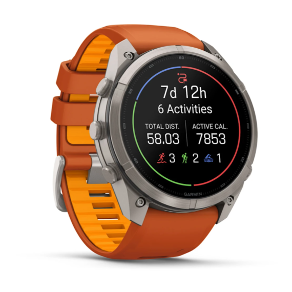 Умные часы Garmin Fenix 9 PRO INREACH, 47 мм, AMOLED, Sapphire Titanium with Autumn Orange/Spark Orange Silicone Band, изображение 8