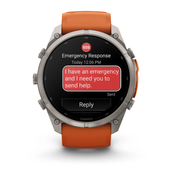 Умные часы Garmin Fenix 9 PRO INREACH, 51 мм, AMOLED, Sapphire Titanium with Autumn Orange/Spark Orange Silicone Band, изображение 4