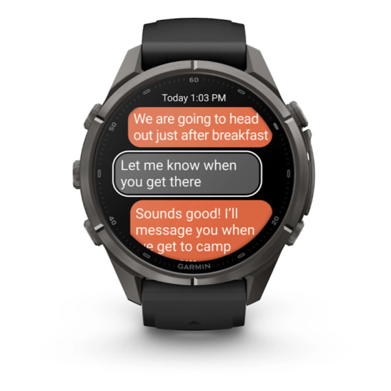 Умные часы Garmin Fenix 9 PRO INREACH, 43 мм, AMOLED, Sapphire Carbon Gray DLC Titanium with Black/Pebble Gray Silicone Band, изображение 5