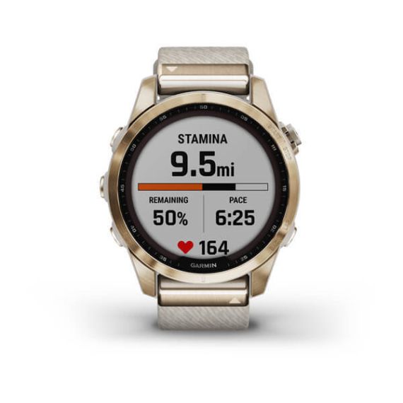Умные часы Garmin FENIX 7S Sapphire Solar титановый кремовый с нейлоновым ремешком