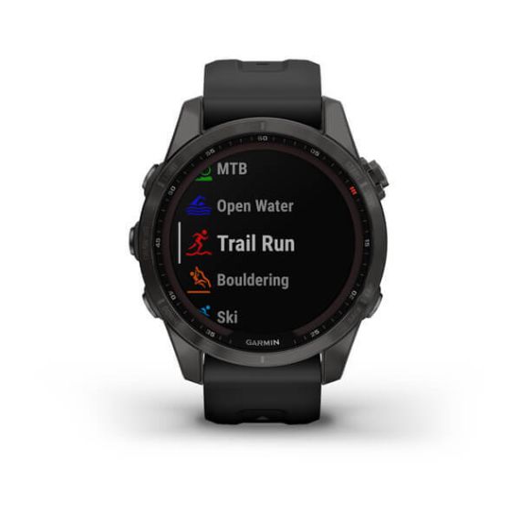 Умные часы Garmin FENIX 7S Sapphire Solar титановый угольно-серый DLC с силиконовым ремешком