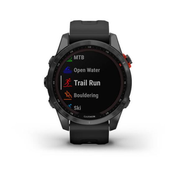Умные часы Garmin FENIX 7S Solar серый с черным силиконовым ремешком