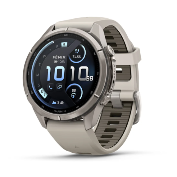 Умные часы Garmin Fenix 9 PRO INREACH, 43 мм, AMOLED, Sapphire Titanium with Fog Gray/Dark Sandstone Silicone Band