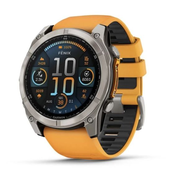 Умные часы Garmin Fenix 8, 51 мм, AMOLED, Sapphire Titanium with spark orange/graphite silicone band