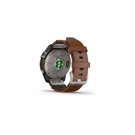 Умные часы FENIX 7 PRO Sapphire Solar титановый серый с коричневым кожаным ремешком