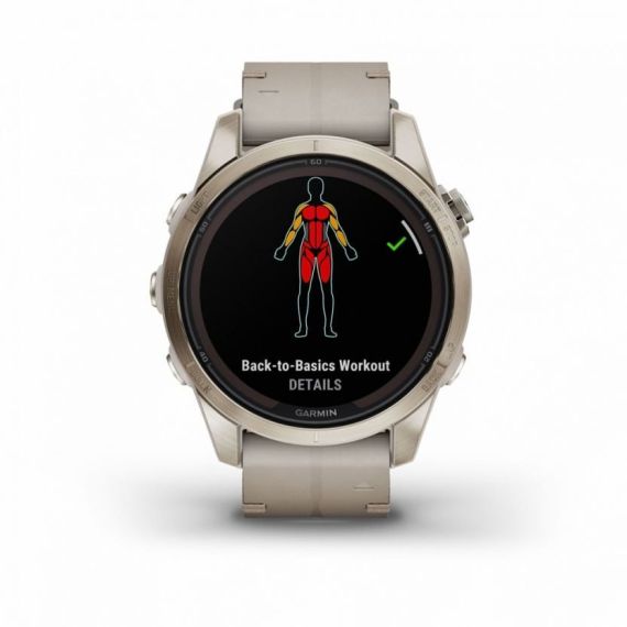 Умные часы FENIX 7S PRO Sapphire Solar золотистый корпус с кожаным ремешком цвета известняка