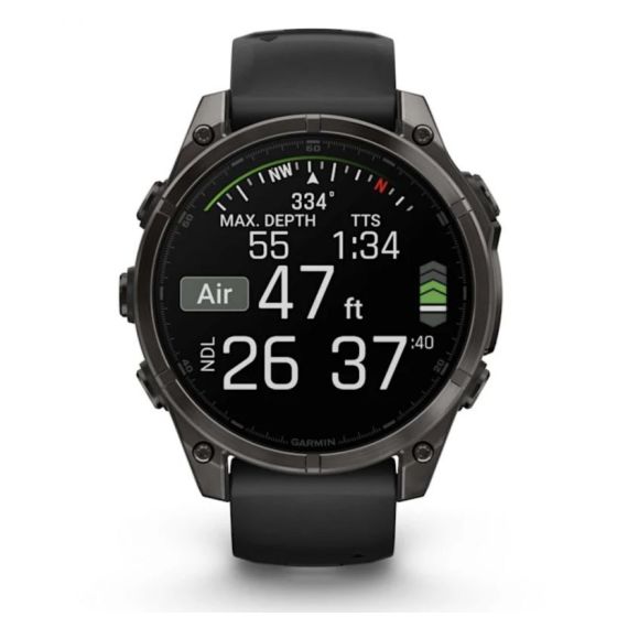 Умные часы Garmin Fenix 8, 47 мм, AMOLED, Sapphire Carbon Gray DLC Titanium with Black/Pebble Gray Silicone Band
